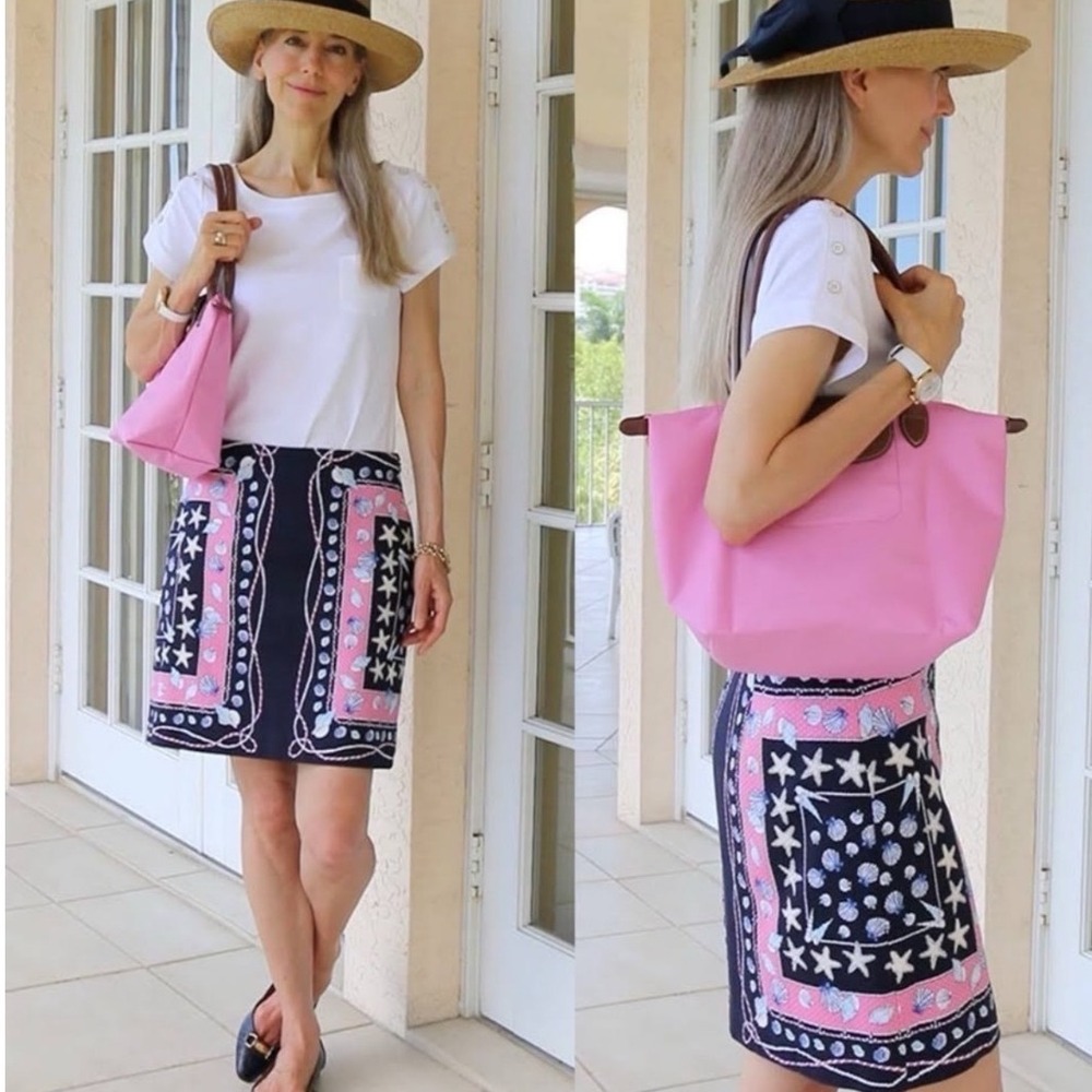 Talbots Petites Navy Pink Nautical Seashell Starfish Mini Skirt Coastal Beach 12 - Picture 2 of 8